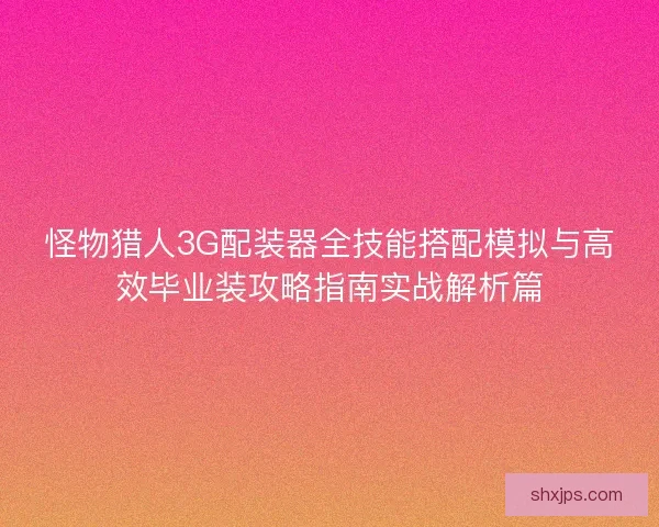 怪物猎人3G配装器全技能搭配模拟与高效毕业装攻略指南实战解析篇