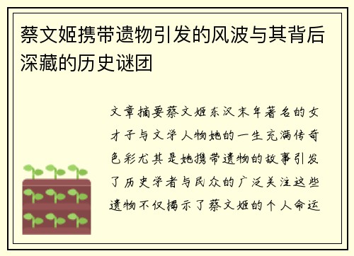 蔡文姬携带遗物引发的风波与其背后深藏的历史谜团